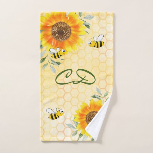 Joyeux bourdon abeilles jaune tournesol monogramme (Serviette à main)