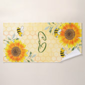 Joyeux bourdon abeilles jaune tournesol monogramme (Serviette de bain)