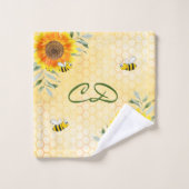 Joyeux bourdon abeilles jaune tournesol monogramme (Gant de toilette)