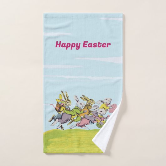 Joyeux Bunnies de Pâques Coureurs Paniers Herbe (Serviette à main)