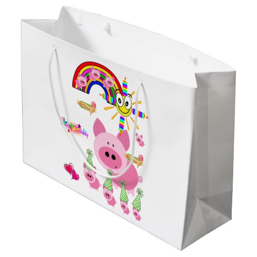 Joyeux Cadeau Anniversaire Sac Cochon Rose (Dos Angle)