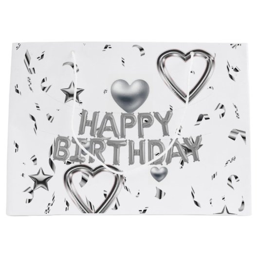 Joyeux Cadeau Anniversaire Sac Coeurs d'argent (Devant)