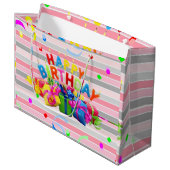 Joyeux cadeau d'anniversaire Stripe de sac cadeau (Devant Angle)