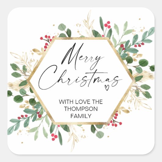 Joyeux cadeau de Noël Green Red Wreath Stickers (Devant)