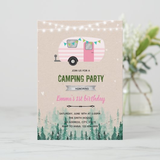 Joyeux camper fille thème invitation (Debout devant)