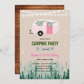 Joyeux camper fille thème invitation (Devant / Derrière)