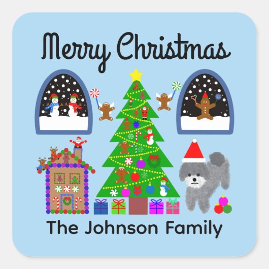 Joyeux caniche gris Noël #6 Stickers (Devant)