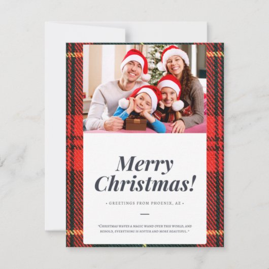 joyeux carte de noël avec photo plaid rouge et ver (Devant)