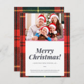 joyeux carte de noël avec photo plaid rouge et ver (Devant / Derrière)