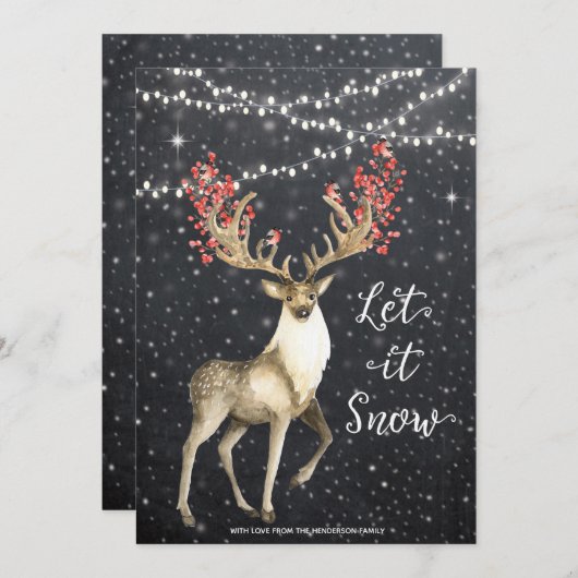 joyeux carte de noël hiver cerf de neige (Devant / Derrière)