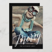 Joyeux | Carte photo de calligraphie à brosse (Devant / Derrière)