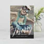 Joyeux | Carte photo de calligraphie à brosse (Debout devant)