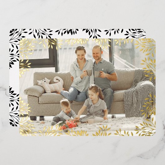 Joyeux Carte photo de feuillage de Noël (Recto/Verso)