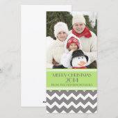 Joyeux Carte photo de Noël Green Grey Chevron (Devant / Derrière)