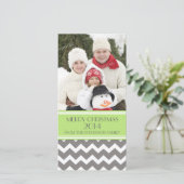 Joyeux Carte photo de Noël Green Grey Chevron (Debout devant)