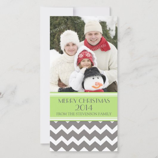 Joyeux Carte photo de Noël Green Grey Chevron (Devant)