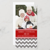Joyeux Carte photo de Noël Red Grey Chevron (Devant / Derrière)