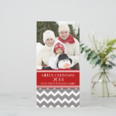 Joyeux Carte photo de Noël Red Grey Chevron (Debout devant)