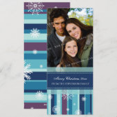 Joyeux Carte photo de Noël Turquoise Violet Snowfl (Devant / Derrière)