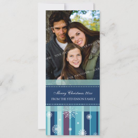 Joyeux Carte photo de Noël Turquoise Violet Snowfl (Devant)