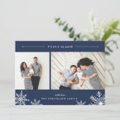 Joyeux Carte photo de vacances Snowflake | Marine (Debout devant)