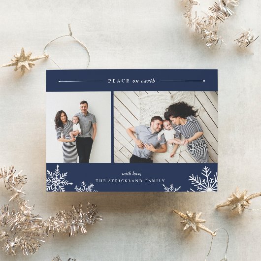 Joyeux Carte photo de vacances Snowflake | Marine