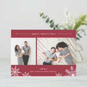 Joyeux Carte photo de vacances Snowflake | Rouge (Debout devant)