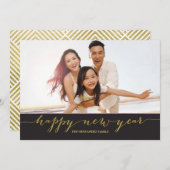 Joyeux Carte photo du Nouvel An Gold Script (Devant / Derrière)