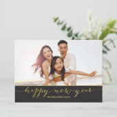 Joyeux Carte photo du Nouvel An Gold Script (Debout devant)