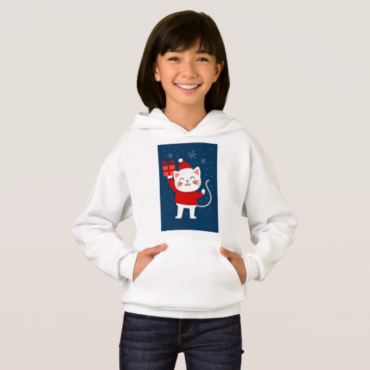 Joyeux Cat Noël – Chat Blanc avec Cadeau et Style (Devant entier)