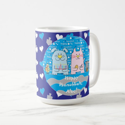 Joyeux Chanukah/Hanoukka PETS Blue Mug (Devant droit)