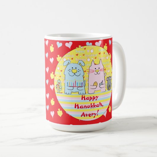 Joyeux Chanukah/Hanoukka PETS Red Mug (Devant droit)