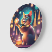 Joyeux chat célébrant Noël, horloge murale (Angle)