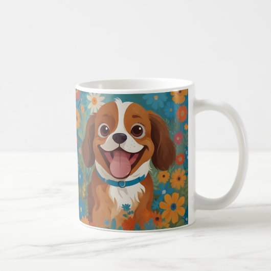Joyeux chien dans un champ de fleurs Mug (Droite)