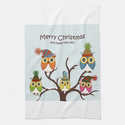 Joyeux Chouettes de Noël sur l'arbre Serviette de (Vertical)