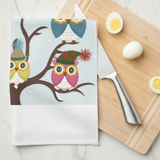 Joyeux Chouettes de Noël sur l'arbre Serviette de (Quart Plié)