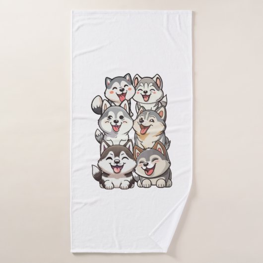 Joyeux choux huskies sibériens (Serviette de bain)