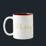 Joyeux Christmas Eve Faux Gold Coffee Tea Mug<br><div class="desc">Beau,  classe,  blanc et marron bicolore,  élégant faux script / typographie,  tasse de thé à café de Noël. Super mug pour les enfants et les adultes. Parfait pour le Père Noël,  pour son lait et ses biscuits.</div>
