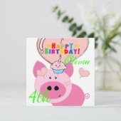 Joyeux Cochon d'invitation de carte d'anniversaire (Debout devant)