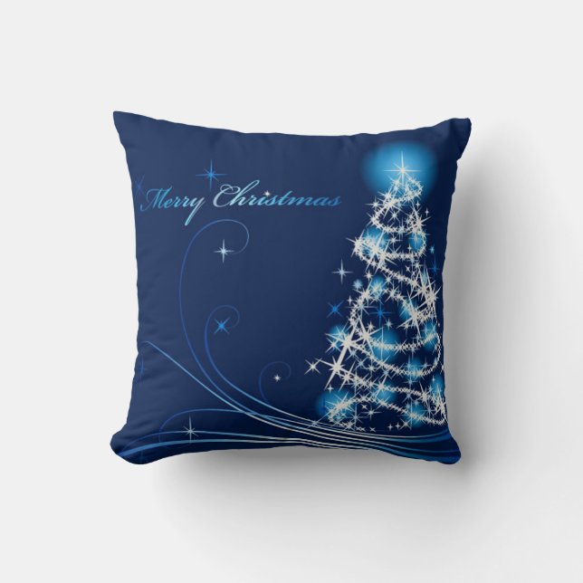 Joyeux Coussin bleu sapin de Noël (Recto)