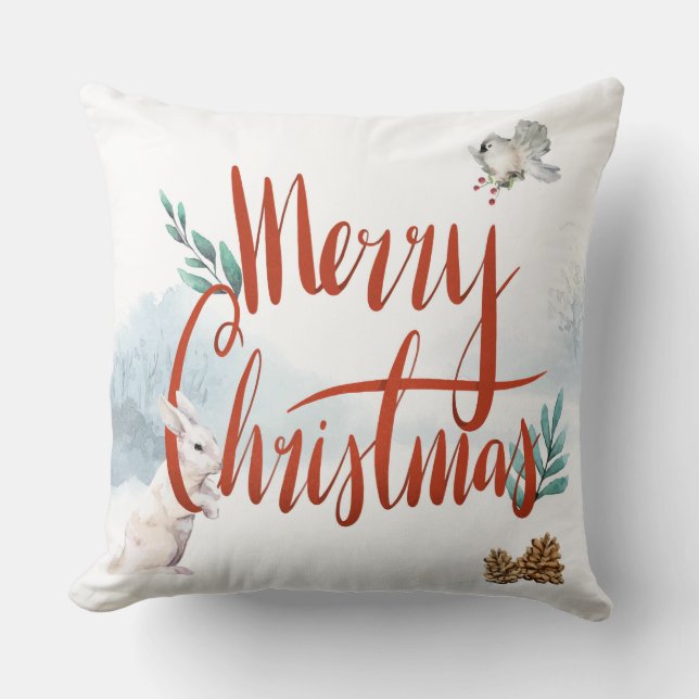 Joyeux Coussin de Noël blanc/rouge réversible (Recto)