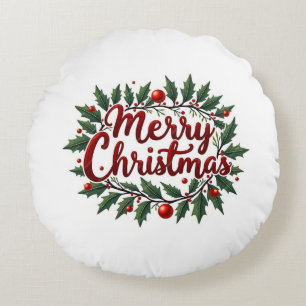 Joyeux Coussin rond de couronne de Noël