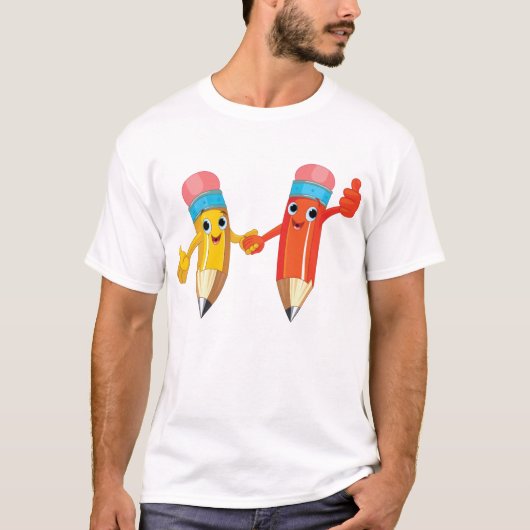 Joyeux crayons T-shirt rouge et jaune (Devant)