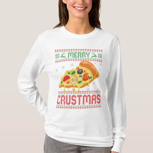 Joyeux Crustmas Funny Pizza de Noël laide Sweat (Devant)