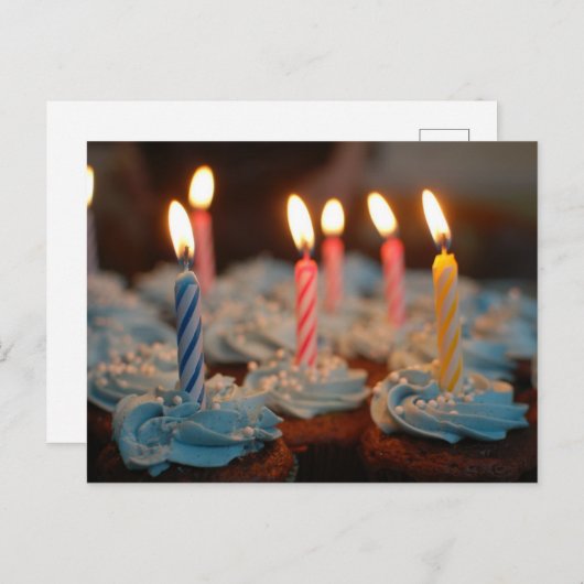Joyeux Cupcakes Bleus Anniversaire avec Carte Post (Devant / Derrière)