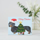 Joyeux Dachshund de Noël avec Carte Arbre (Debout devant)