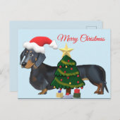 Joyeux Dachshund de Noël avec Carte Arbre (Devant / Derrière)