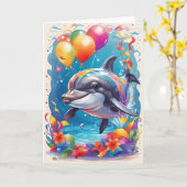 Joyeux dauphin souriant et célébrant | Carte (Fleur jaune)