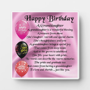 Joyeux design d'anniversaire Grandgirl Poem Plaque