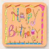 Joyeux Dessous de verre de liège orange d'annivers (Devant)